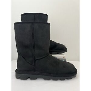 Ugg Essential Short Black Waterproof Leather Warm Comfort Boots Shoes Wool Sz 7